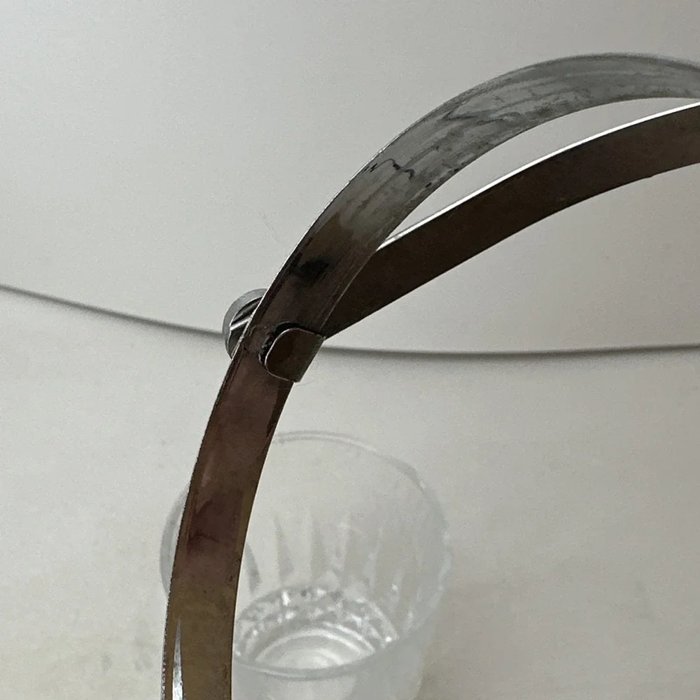 Vintage French Crystal D'Arques Glass Ice Bucket Clear Chrome Handle 5